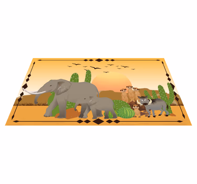 prírodný vinylový koberec expedícia so slonmi za súmraku - Tenstickers