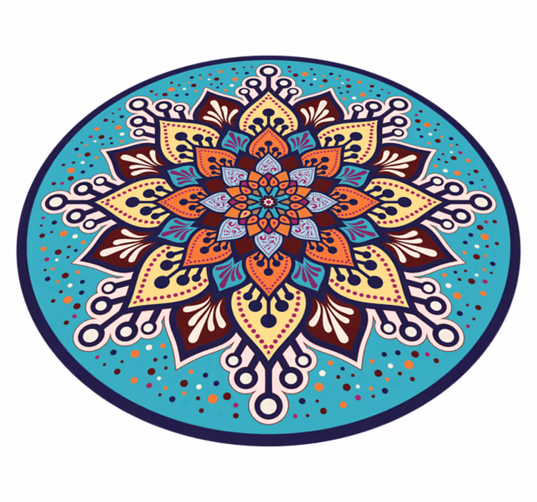 Modré a oranžové slnko tvorí mandala vinylový koberec - Tenstickers