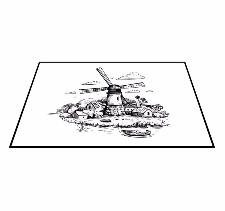 Vinylový koberec vintage krajina veterných mlynov - Tenstickers