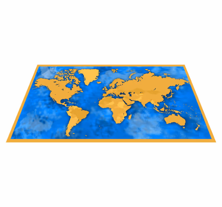 vinylový kvoberec s mapou sveta zlatá a modrá mapa - Tenstickers