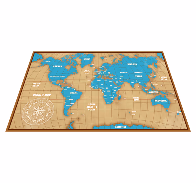 vinylový kvoberec s mapou sveta modrý dizajn s krajinami - Tenstickers