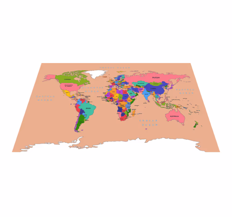 Hnedá farba s farebnými mapami kontinentov - Tenstickers