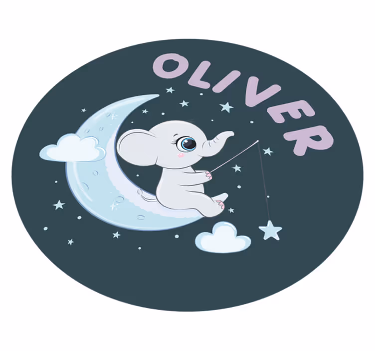 vinylový koberec pre bábätko slon na mesiaci s menom - Tenstickers