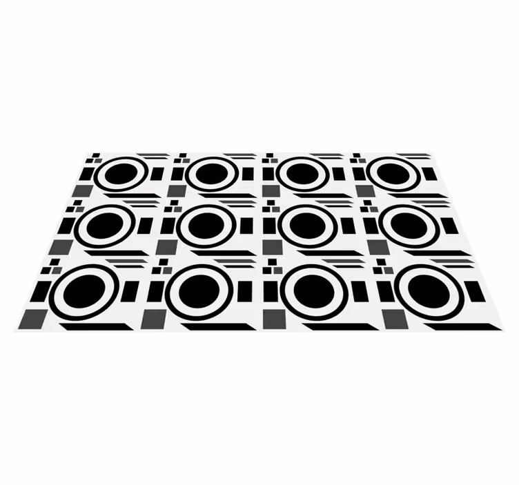 vinylový koberec s geometrickýmy tvarmi ostré čierne kruhy - Tenstickers