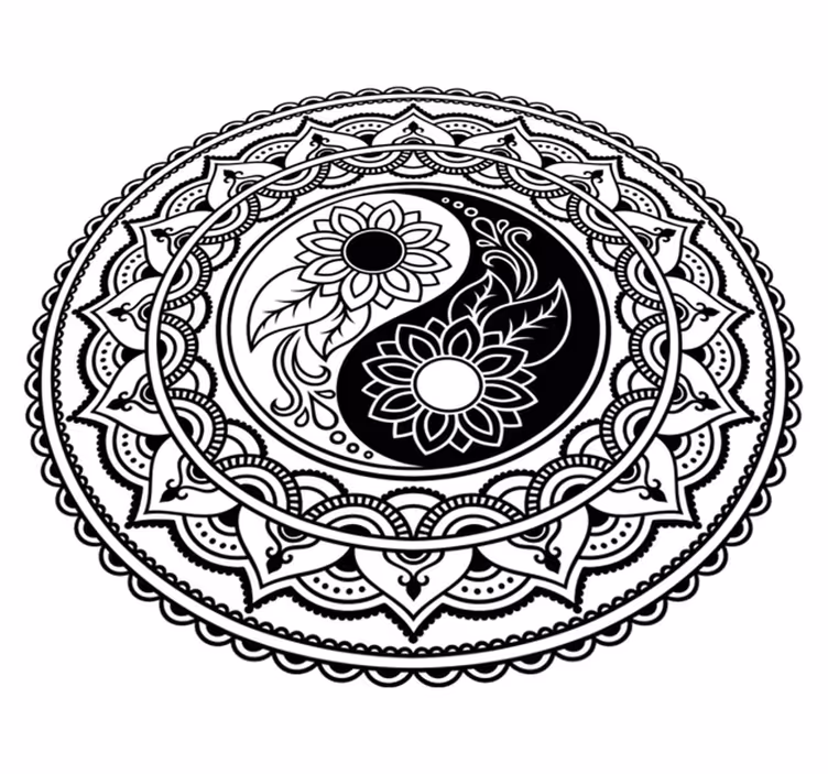 čiernobiely vinylový koberec jing a jang mandala - Tenstickers