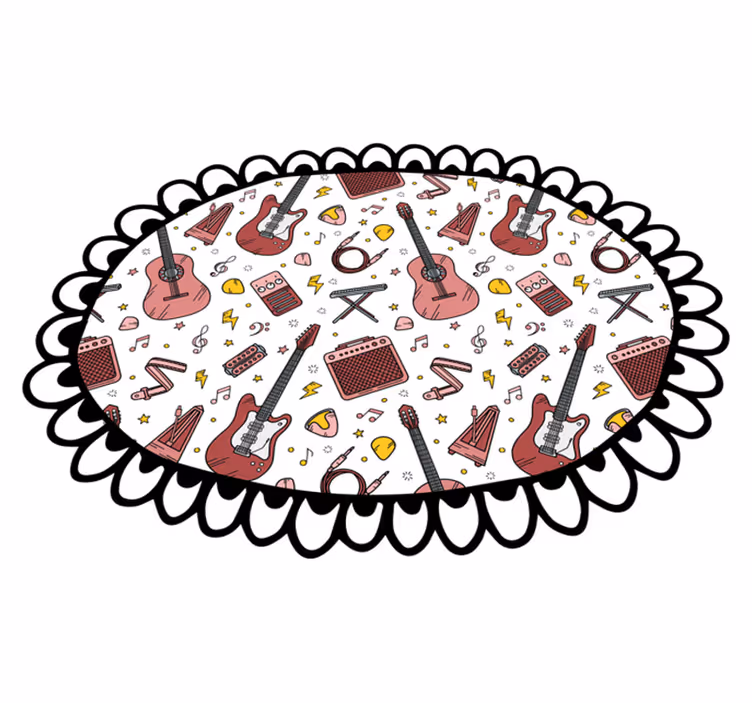 Gitarový hudobný vzor kruhový koberec v štýle doodle - Tenstickers