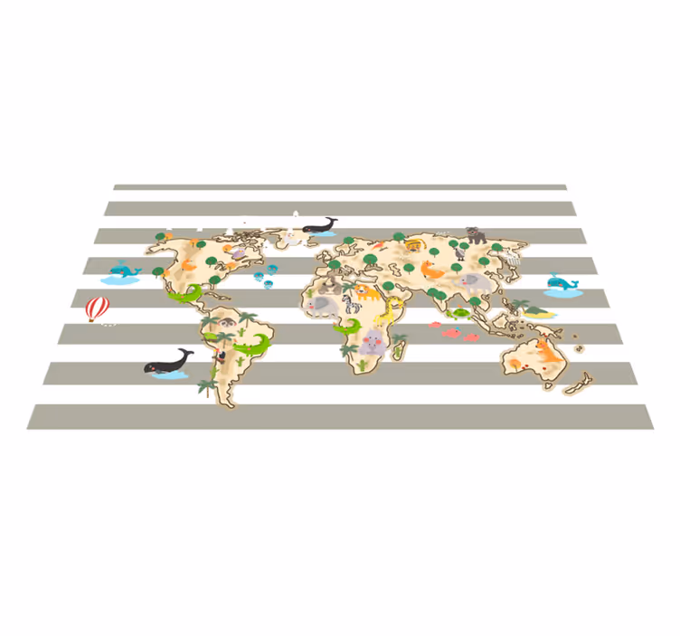 vinylový kvoberec s mapou sveta farebná ilustrácia zvierat - Tenstickers