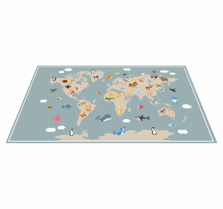 vinylový kvoberec s mapou sveta farebné zviera - Tenstickers