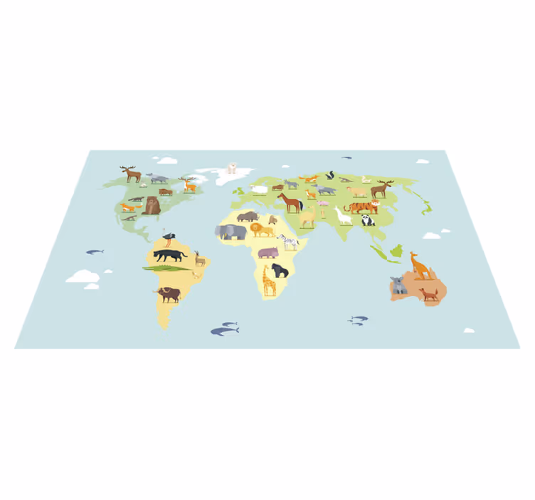 vinylový kvoberec s mapou sveta detský štýl - Tenstickers