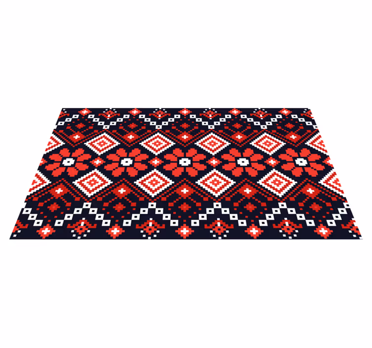 Etnický koberec s bielym a červeným geometrickým vzorom - Tenstickers