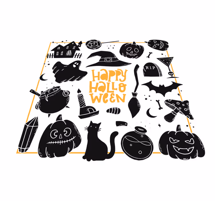 šťastný halloween čierny čmáranice kruhový koberec - Tenstickers