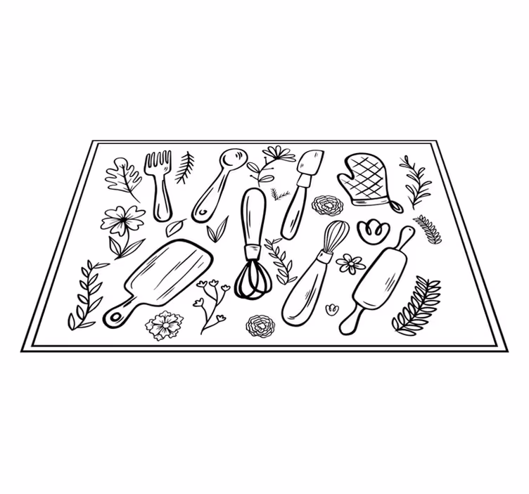 vinylový koberec do kuchyne ilustrácia kuchynského riadu - Tenstickers