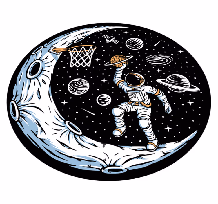 Astronaut hrajúci basketbalový koberec do spálne - Tenstickers