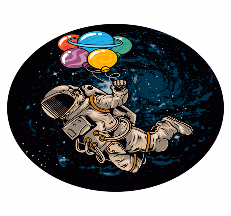 Astronaut plávajúci vo vesmíre s kobercom z balónov - Tenstickers