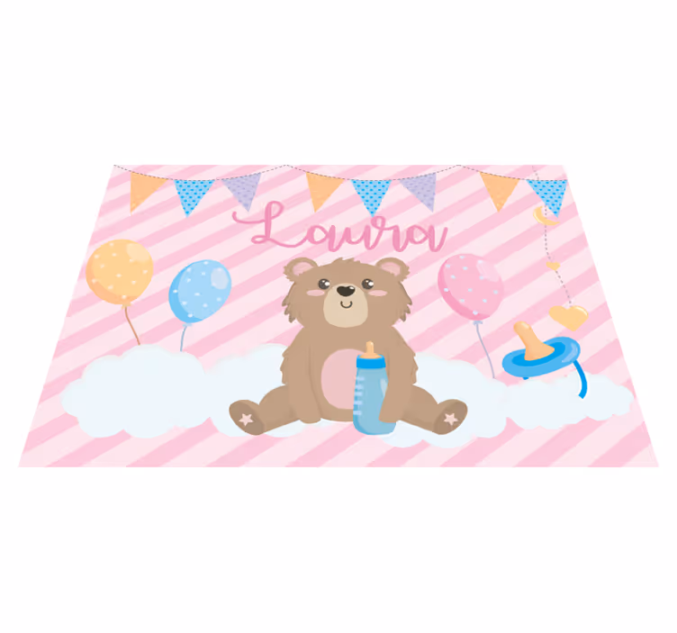 vinylový koberec pre bábätko slávnostný medvedík s menom - Tenstickers