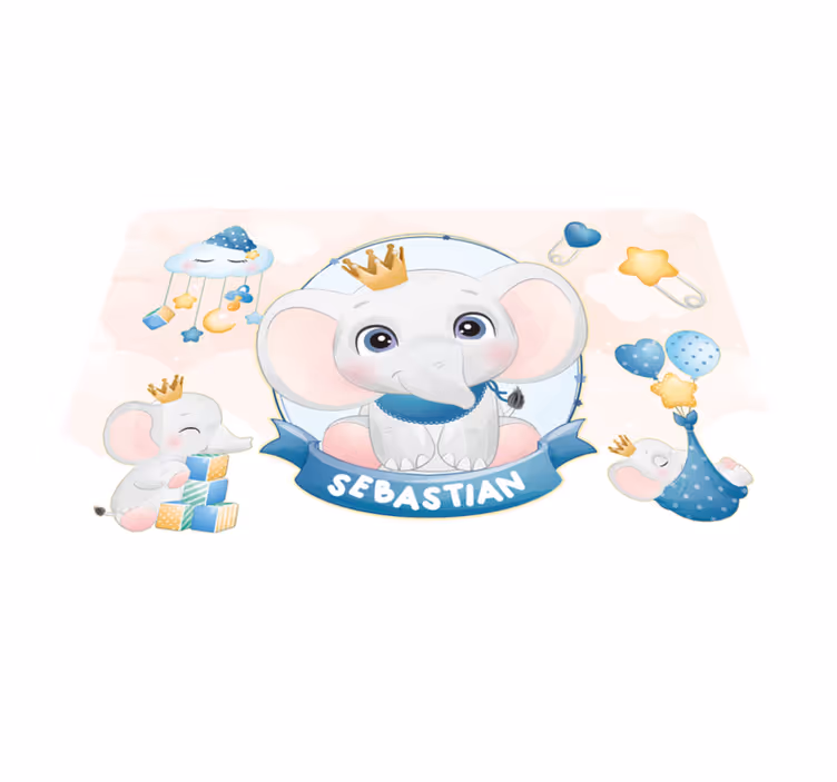 Roztomilý slon pre chlapca s menom detská podložka na hranie - Tenstickers