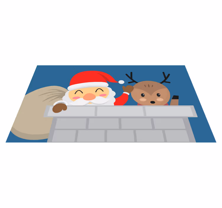 Pokukujúci vianočný vinylový koberec santa a sobov - Tenstickers