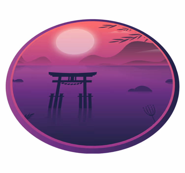 okrúhly vinylový koberec pokojná scéna západu slnka - Tenstickers
