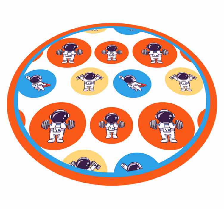 Astronaut zdvíhajúci činku kreslený koberec do spálne - Tenstickers