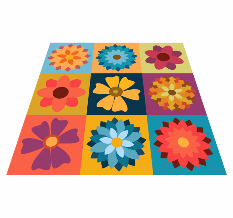 vinylové koberce obkladačky viacfarebné hippie kvety - Tenstickers