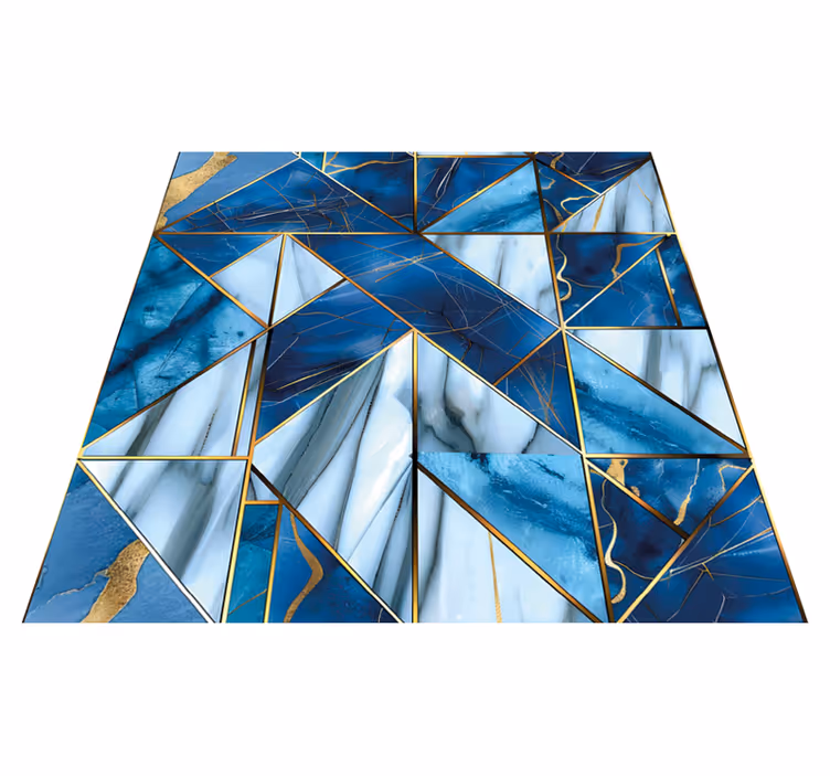 Mramorový vinylový koberec s geometrickým modrým efektom a zlatom - Tenstickers