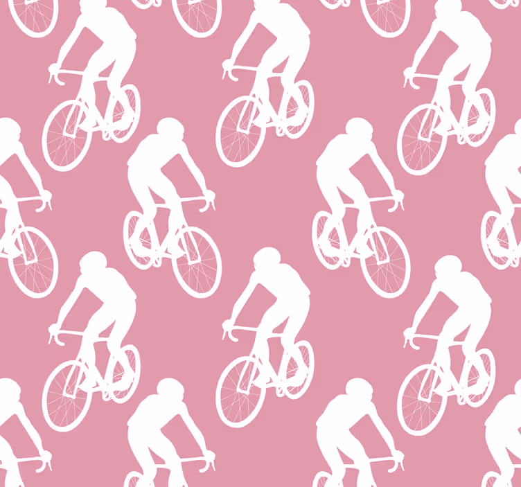 ružová tapeta vzor bielych cyklistov - Tenstickers