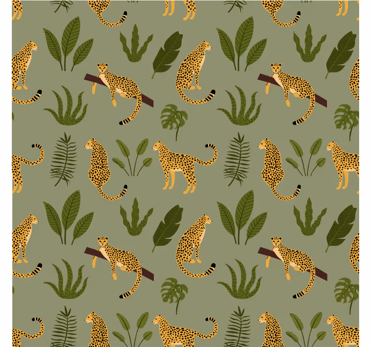 Tapeta do izby s dizajnom leopardie džungle a kvetov - Tenstickers