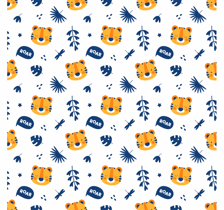 Tapeta na stenu zvierata s hlavou tigra a vzorom vážky - Tenstickers