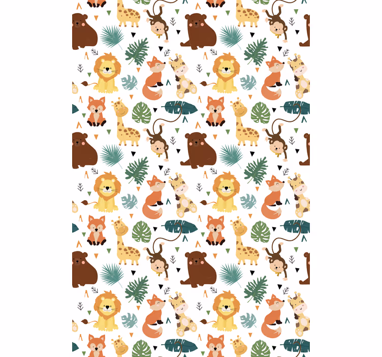 Tapeta do detskej izby s roztomilými zvieratami a listami - Tenstickers