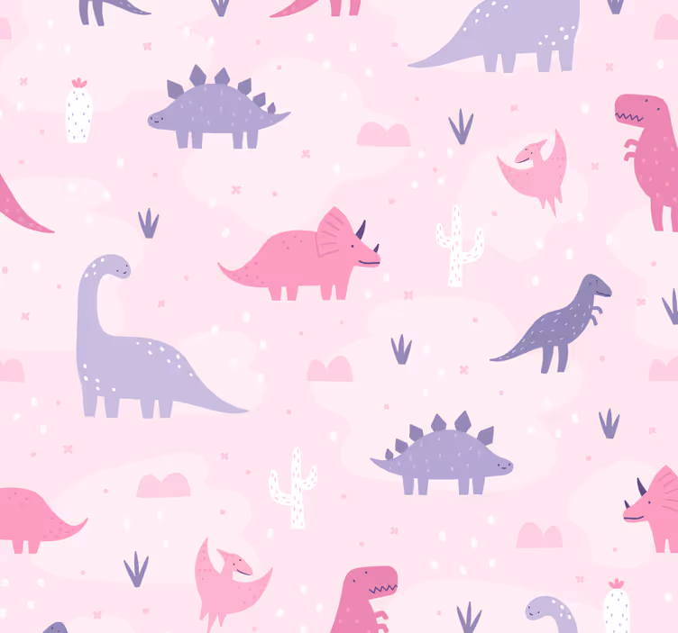 Tapeta dinosaury na ružovom pozadí - Tenstickers