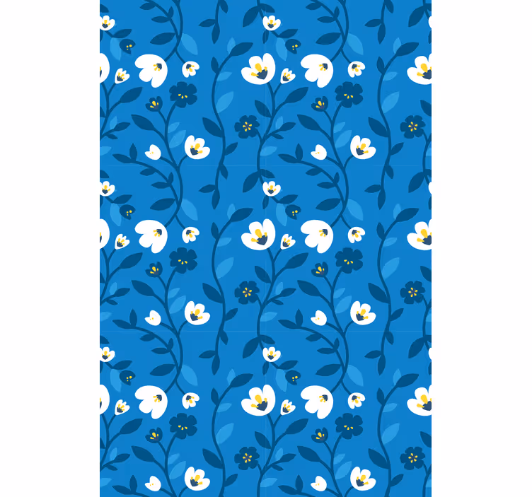 Tapety na stenu kvety biele kvety na modrom pozadí - Tenstickers