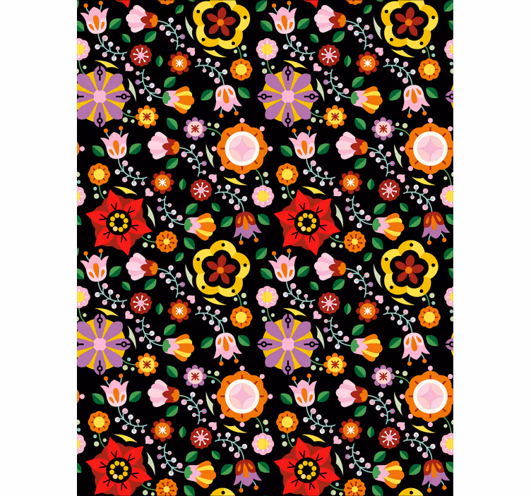 Kvetinová tapeta s poľskými folklórnymi vzormi - Tenstickers