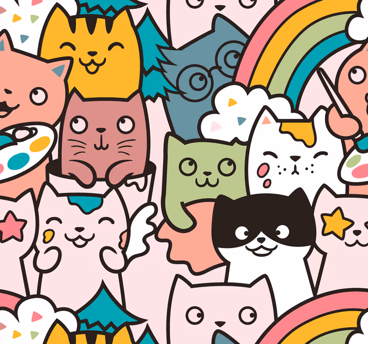 Tapeta do izby mačacie kresby v pastelových farbách - Tenstickers