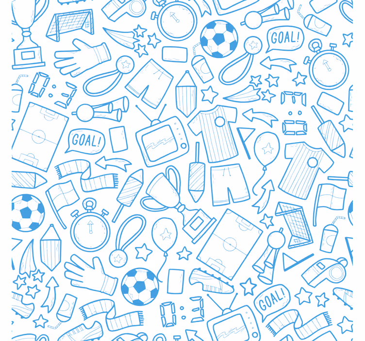 Modré tapety s ilustráciami futbalových doodlov - Tenstickers