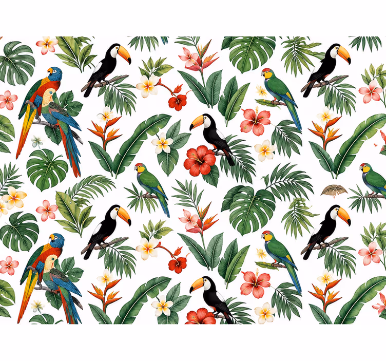 Tapeta listy papagáj toucan palma - Tenstickers