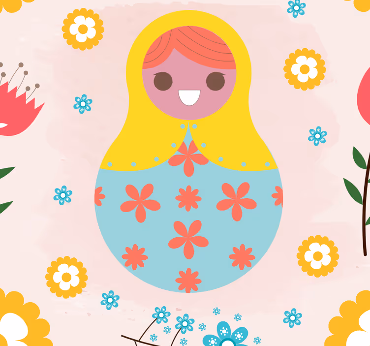 tapeta do detskej izby farebné ruské bábiky - Tenstickers