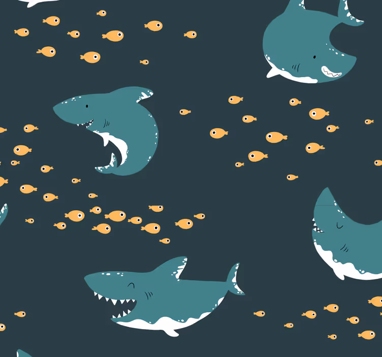 tapeta do detskej izby šťastné priateľské žraloky - Tenstickers
