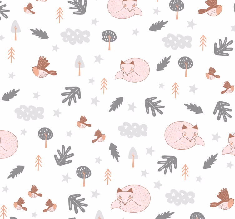 Biely les tému líška vtáky deti tapeta - Tenstickers