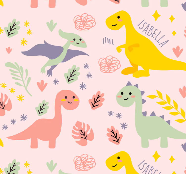 Zelené dinosaury s menami detské tapety - Tenstickers