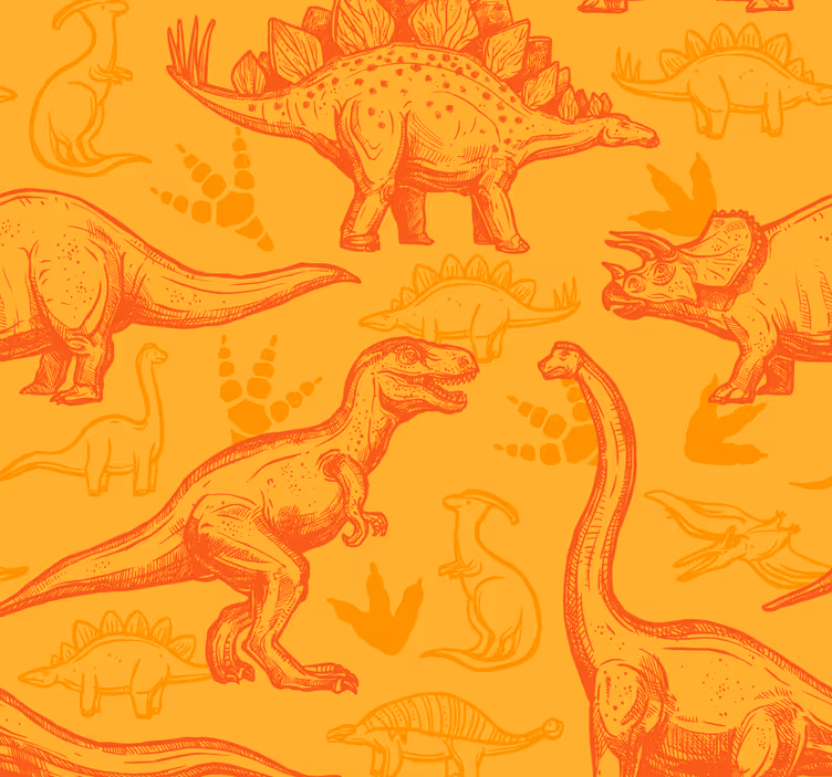 Dinosaury figúrky oranžová detská tapeta - Tenstickers