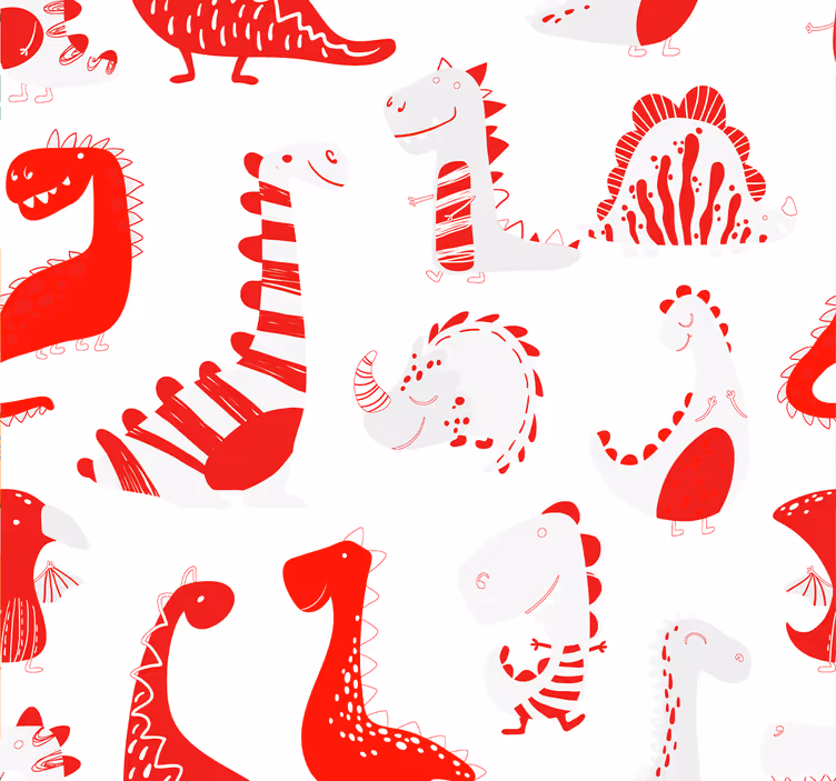 Dinosaury červené náčrty detská tapeta - Tenstickers