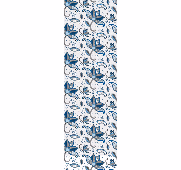 tapeta listy modré kvety čmáranice - Tenstickers