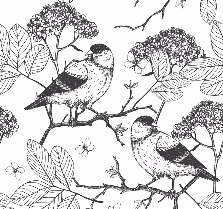 tapeta vtaky botanický motív vtákov - Tenstickers