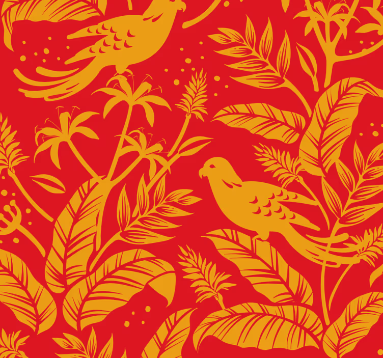 tapeta listy botanický motív vtákov - Tenstickers
