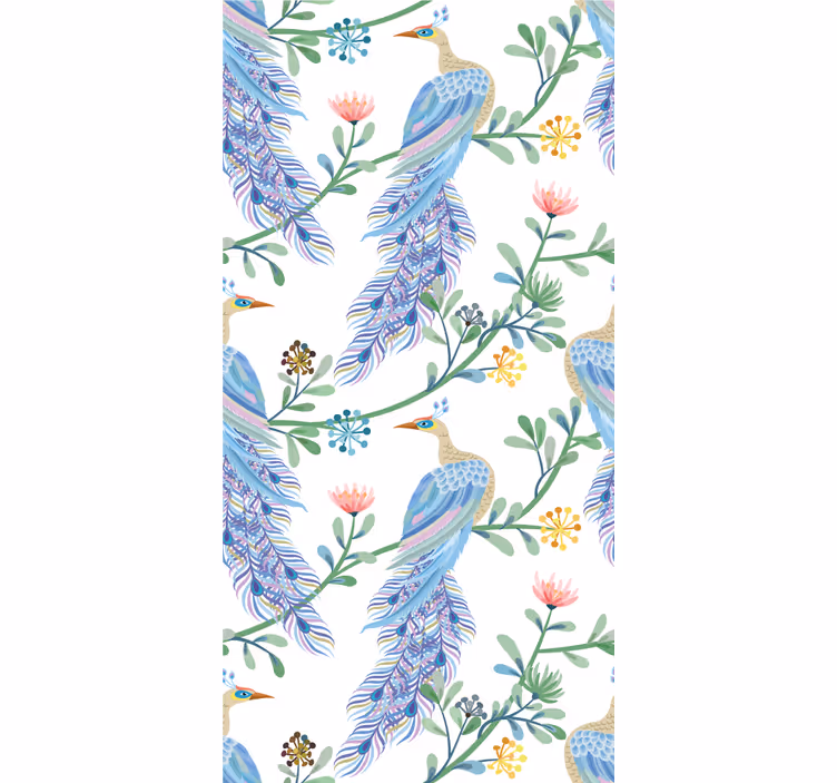 tapeta vtaky elegantný modrý perový motív - Tenstickers