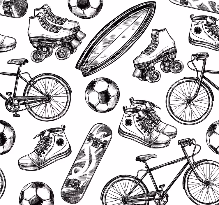športové čmáranice vintage tapety - Tenstickers
