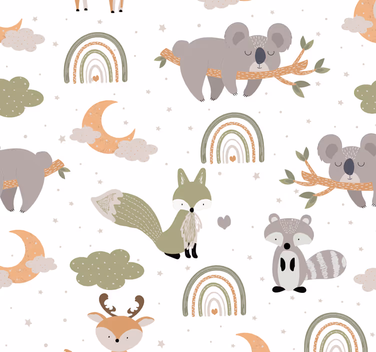 tapeta do detskej izby vzor škandinávskych zvieratVzor škandinávs - Tenstickers