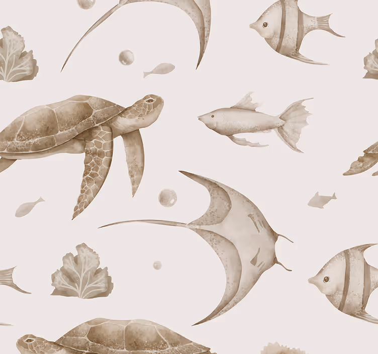 Tapeta do izby bábätka béžový vzor oceánu - Tenstickers