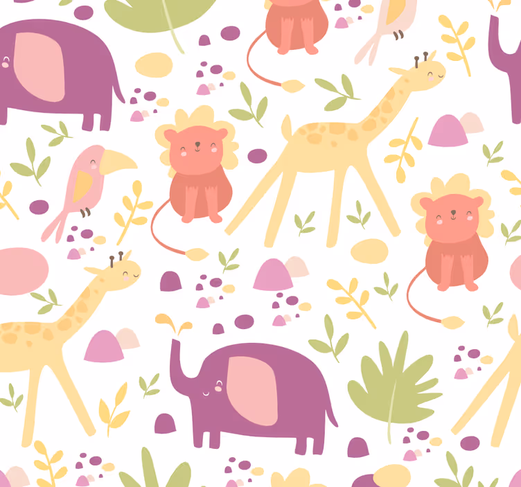 Tapeta do izby bábätka pastelové šťastné zvieratká - Tenstickers