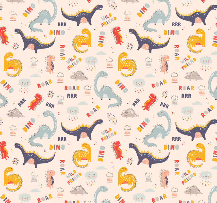 Farebné dinosaury s menami detská tapeta - Tenstickers